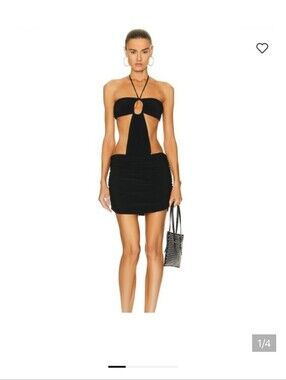 Norma Kamali Black Cutout Halter Mini Dress with Central Keyhole